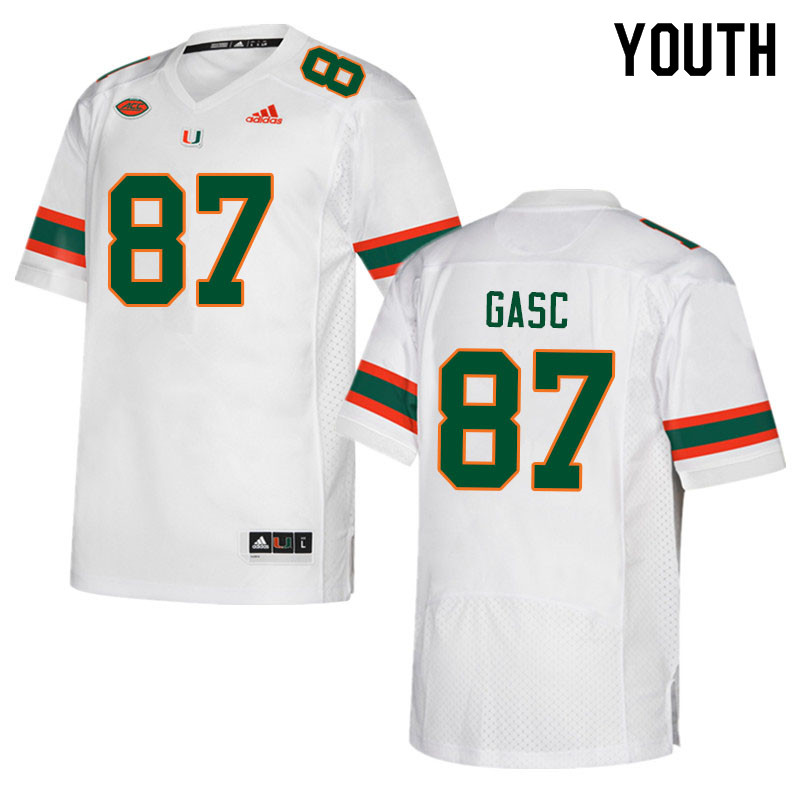 Youth #87 Matias Gasc Miami Hurricanes College Football Jerseys Sale-White - Click Image to Close